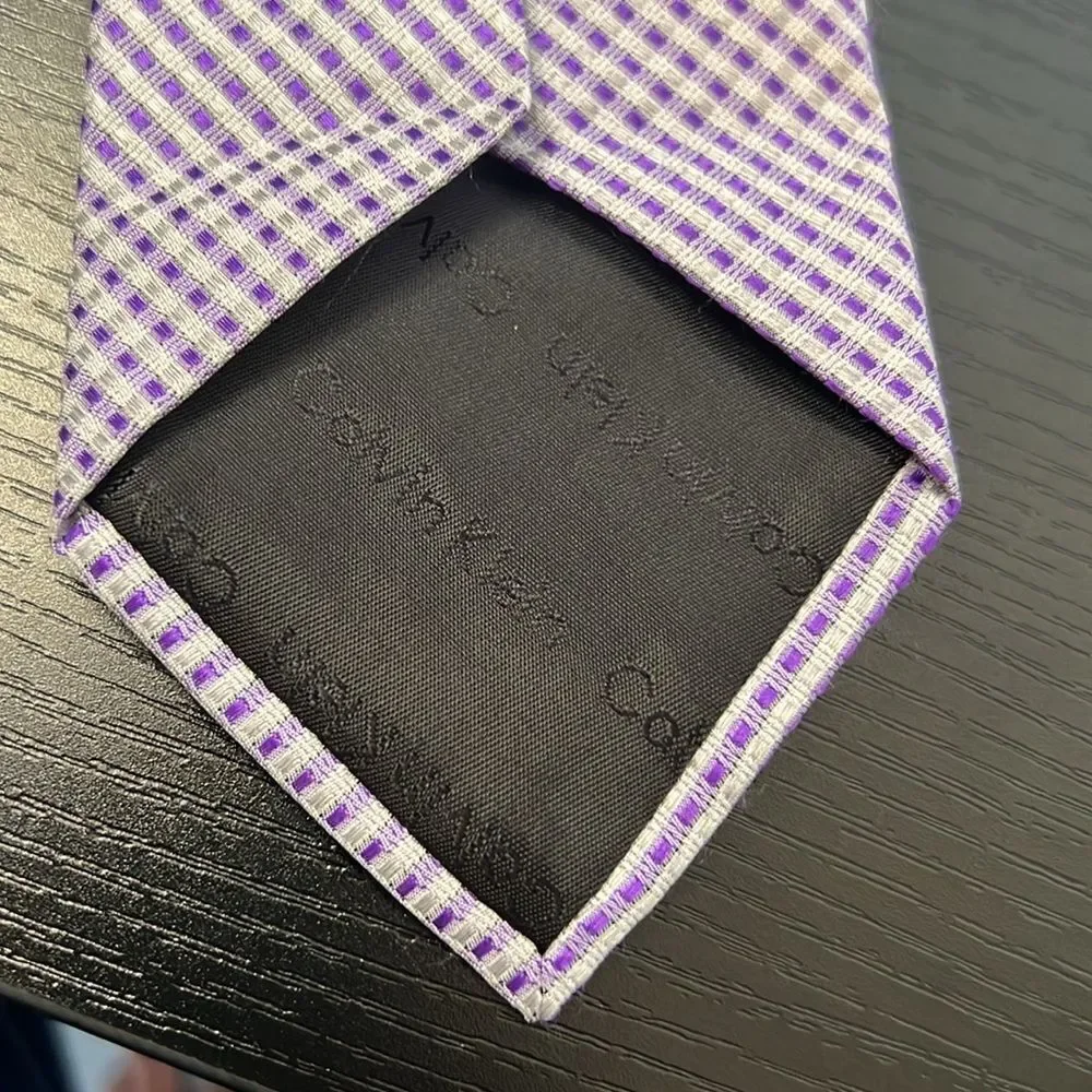 Men's Calvin Klein Purple and Silver Silk Tie